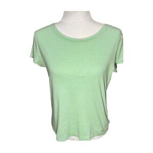 IZOD Womens Tshirt Green White Striped Preppy Size Small